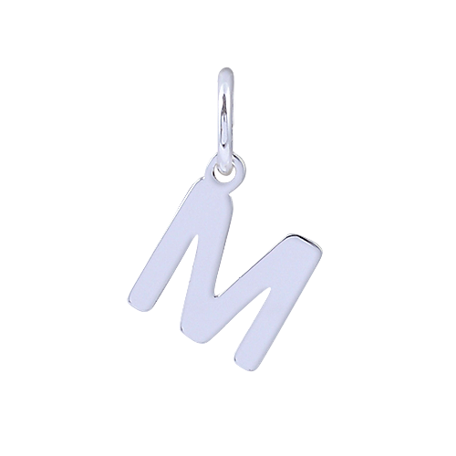 Silver letter 'M' pendant on a white background
