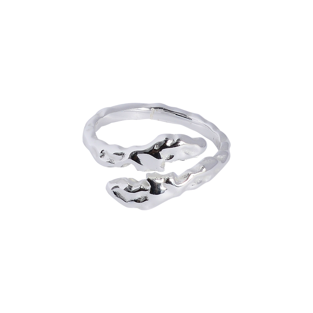 Silver open ring on a white background