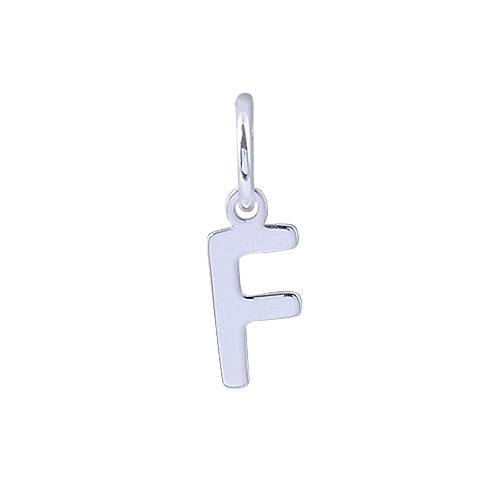 Silver letter 'F' pendant on a white background