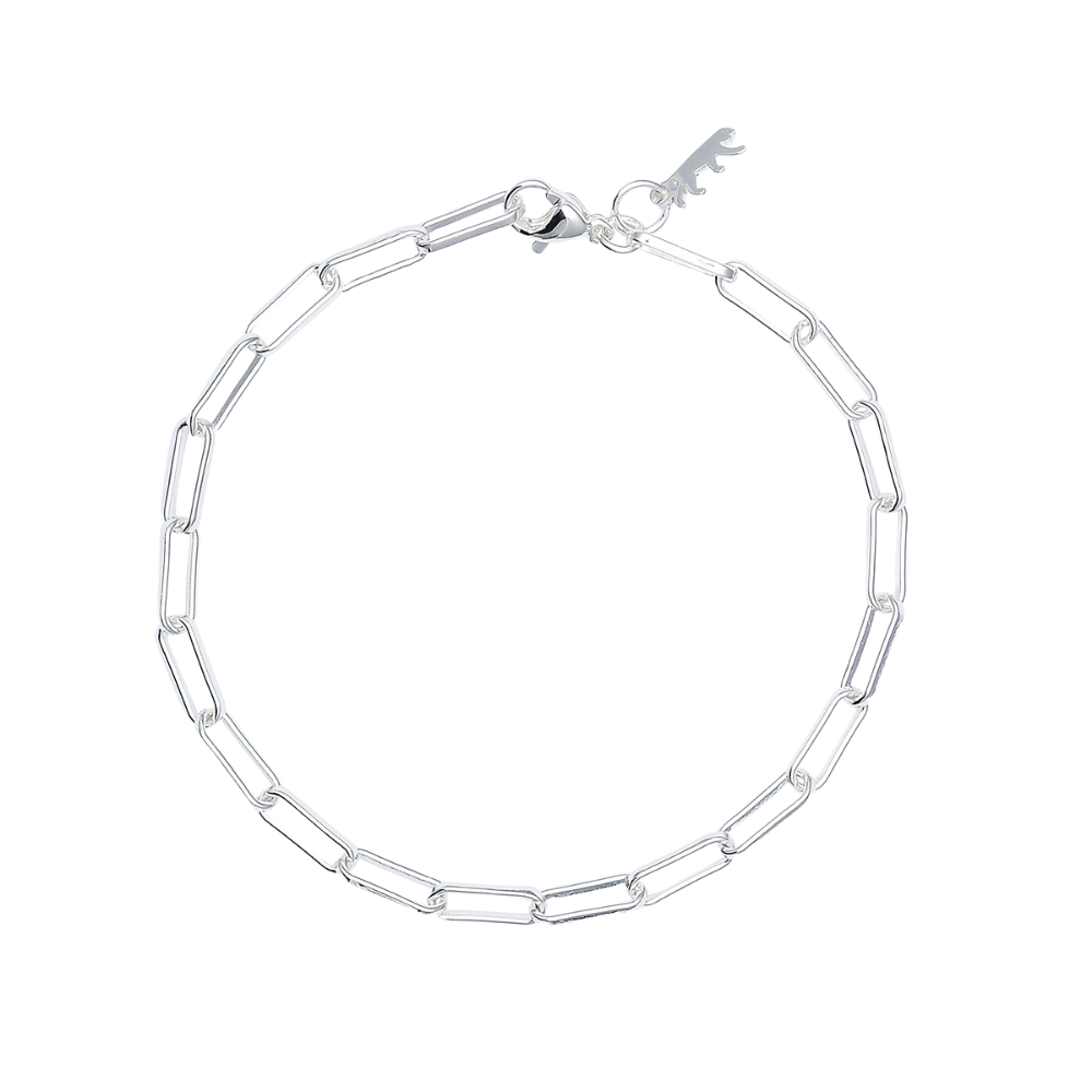 Silver chain bracelet on a white background