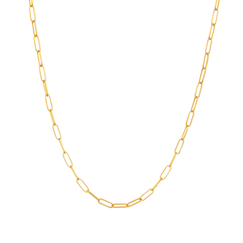 Gold chain necklace on a white background