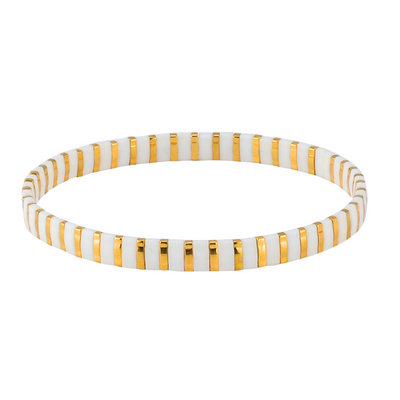 Bangle with white and gold stripes on a white background