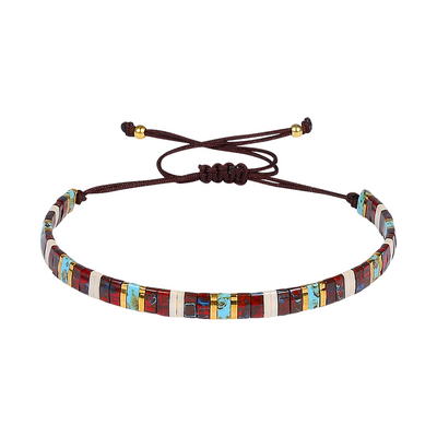 Multicolored beaded bracelet on a white background
