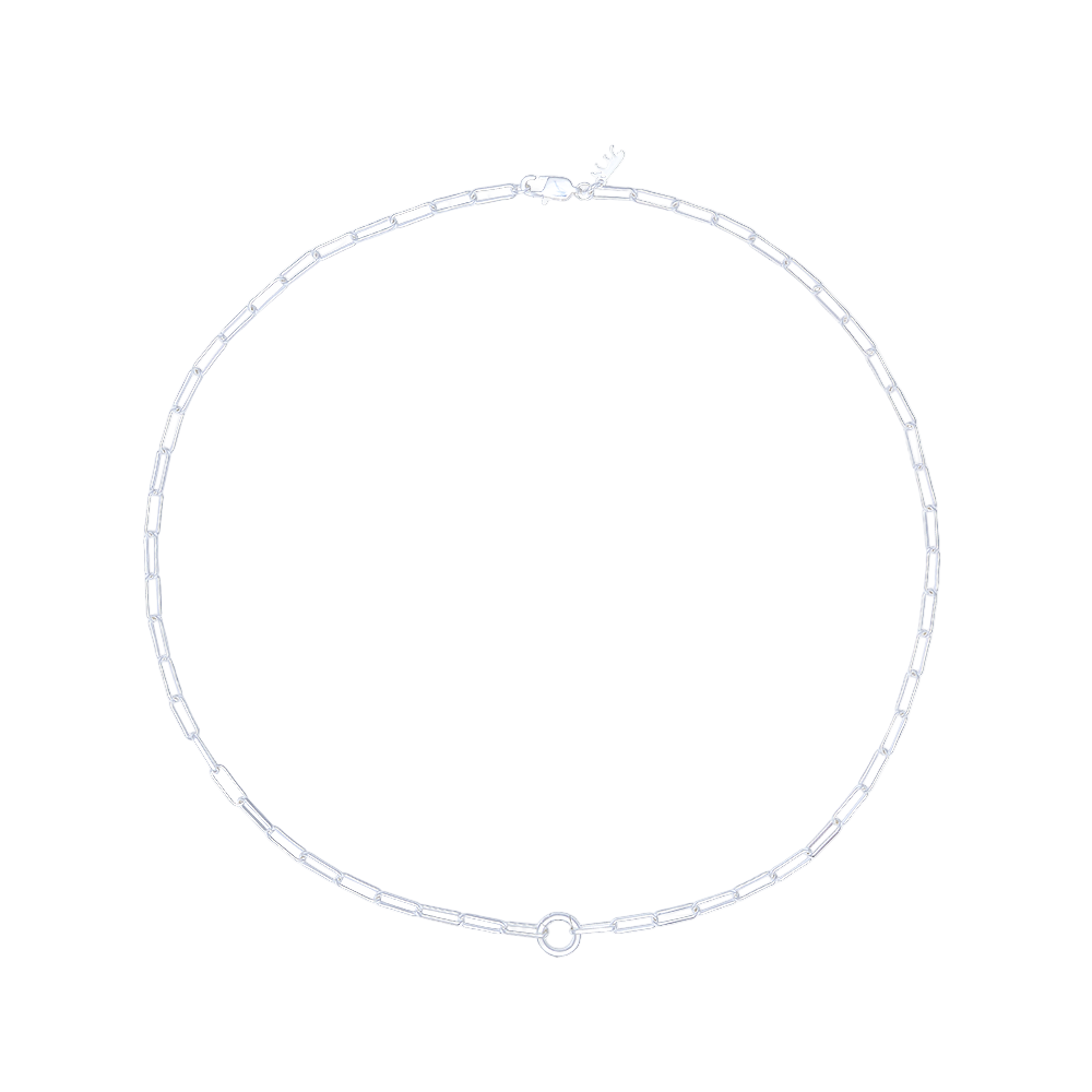 Silver necklace on a white background