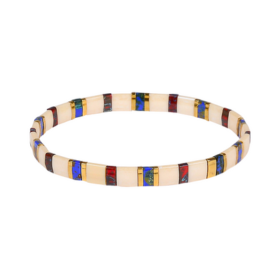 Bracelet with multicolored square stones on a white background