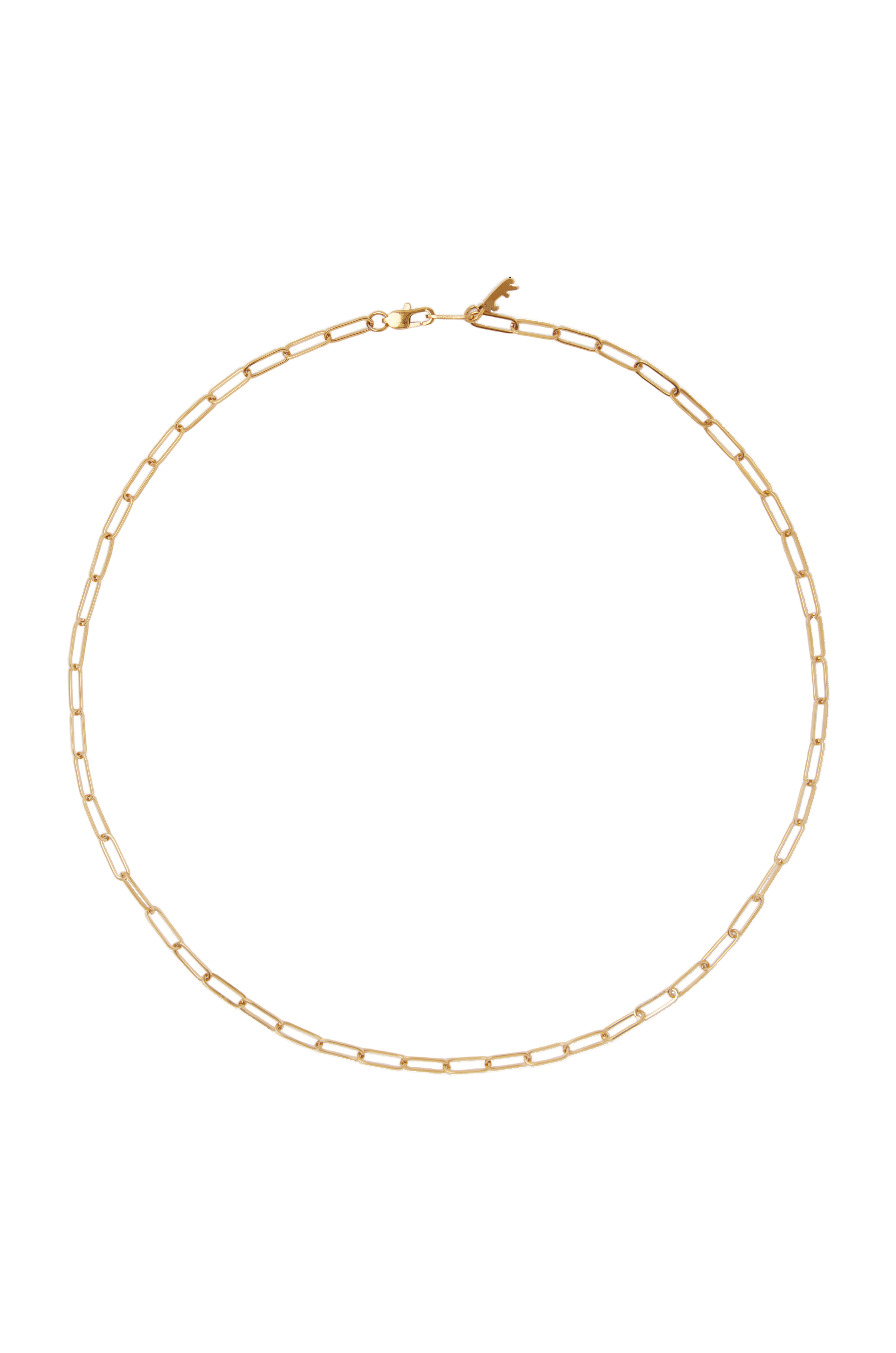 Gold chain necklace on a white background