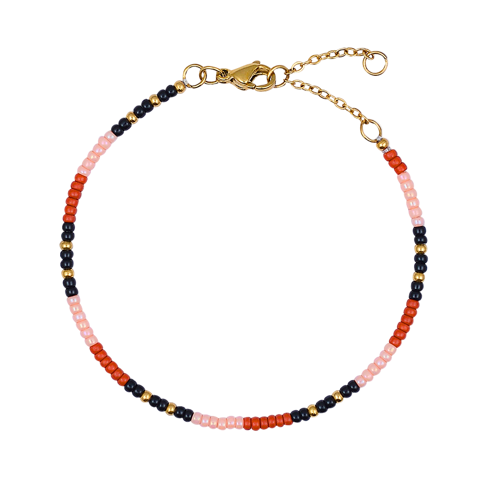 Beaded bracelet with gold clasp on a white background