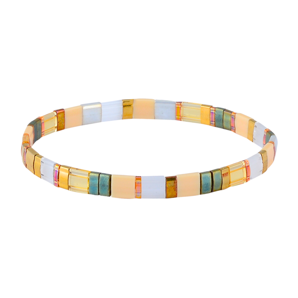 Multicolored beaded bracelet on a white background